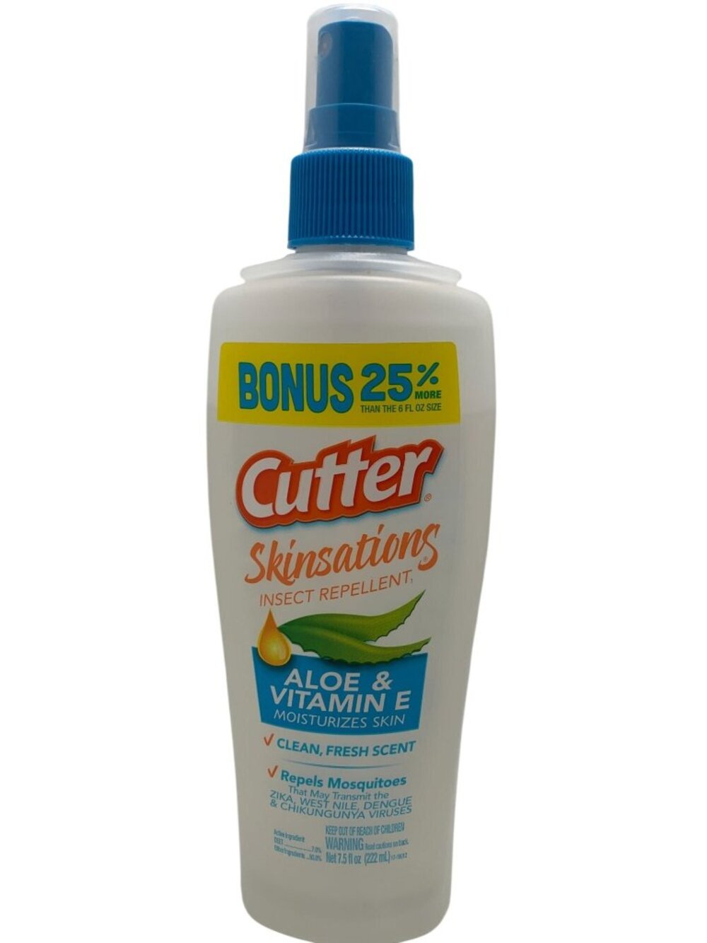 Cutter Skinsations Insect Repellent Spray Aloe & Vitamin E 7.5 Fl Oz Bonus Size